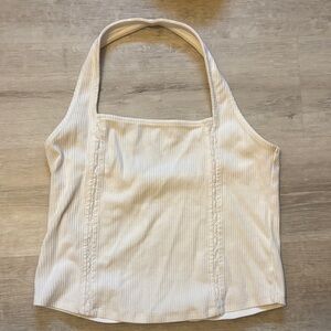 American Eagle Outfitters Cream Ribbed Halter Top